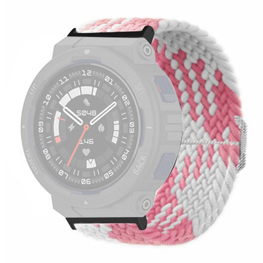 For Huami Amazfit Active Edge (A2212) Watch Band Braided Nylon Adjustable Straps - Pink White