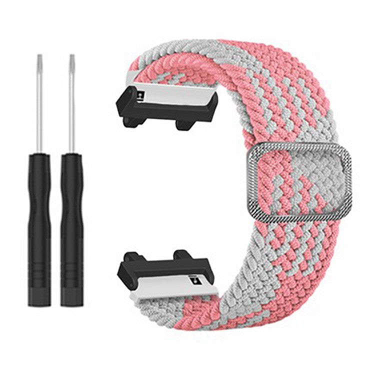 For Huami Amazfit Active Edge (A2212) Watch Band Braided Nylon Adjustable Straps - Pink White