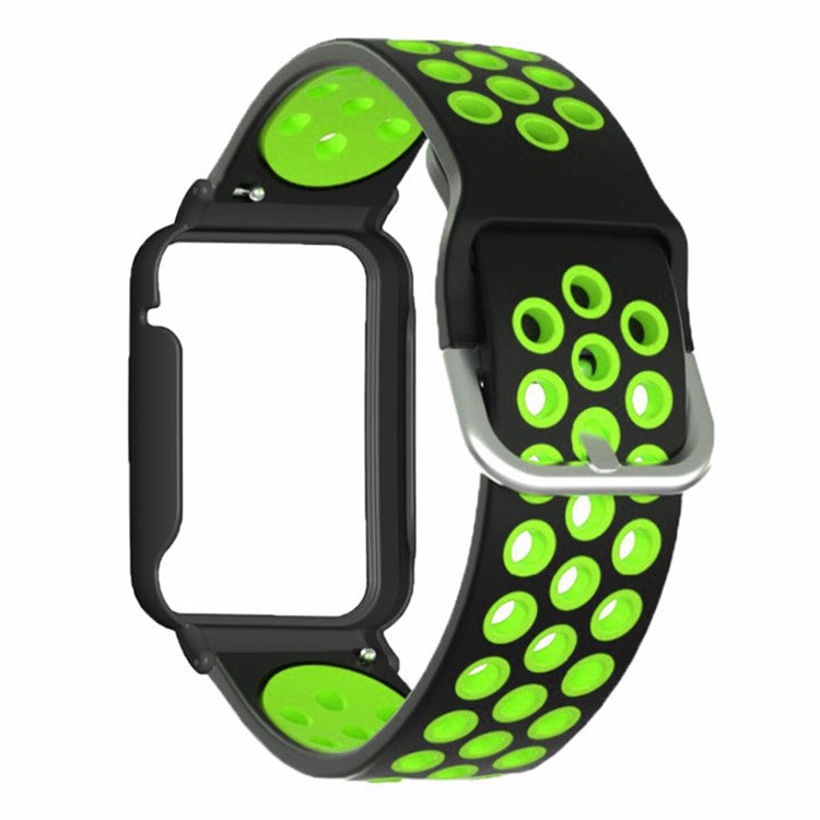 For Xiaomi Smart Band 8 Pro Silicone Watch Bands Replacement Strap with Watch Case - Black+Green