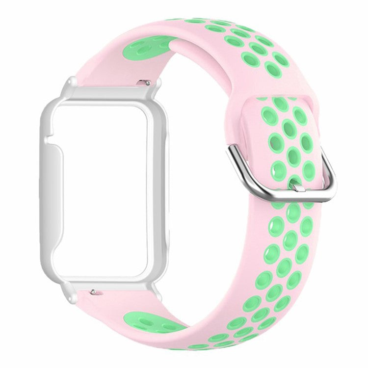 For Xiaomi Smart Band 8 Pro Silicone Watch Bands Replacement Strap with Watch Case - Pink+Green