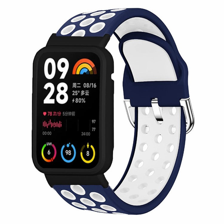 For Xiaomi Smart Band 8 Pro Silicone Watch Bands Replacement Strap with Watch Case - Dark Blue+White