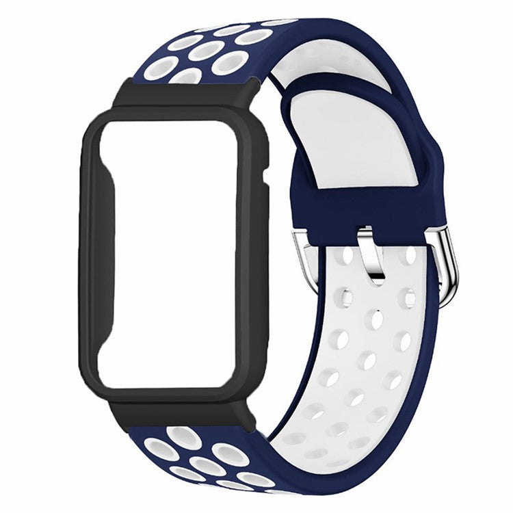 For Xiaomi Smart Band 8 Pro Silicone Watch Bands Replacement Strap with Watch Case - Dark Blue+White