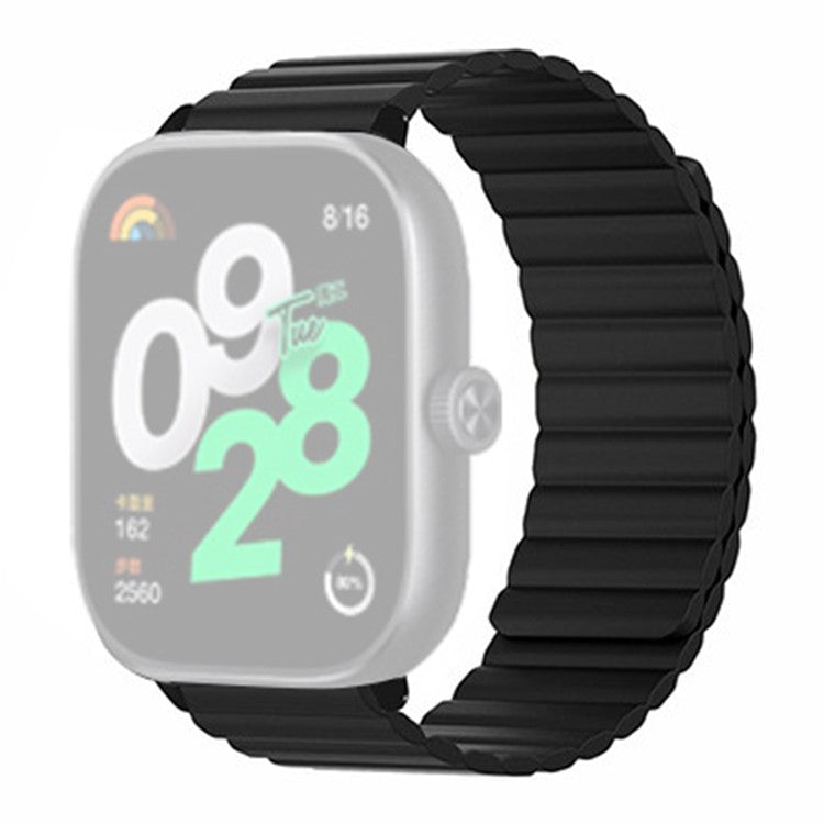 For Xiaomi Redmi Watch 4 Magnetic Silicone Watch Band Strap with Alloy Connector - Black