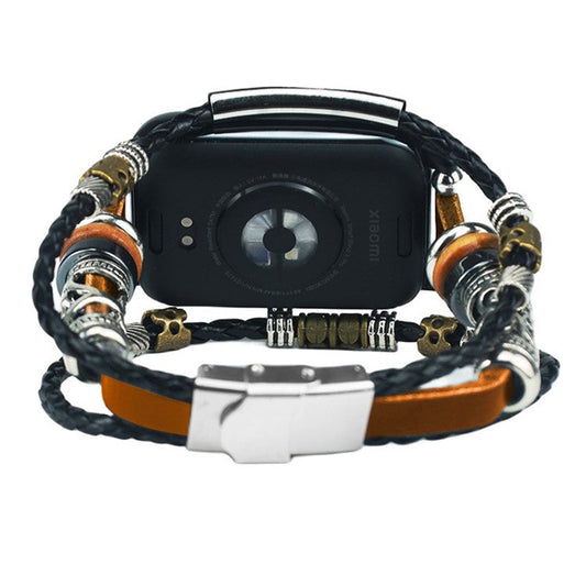 For Xiaomi Redmi Watch 4 Watch Band Ethnic Style Leather Braided Beaded DIY Bracelet - Brown