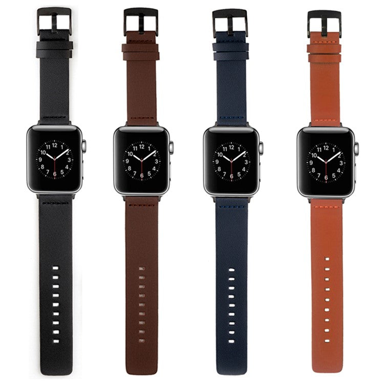 Watch Band for Apple Watch Series 10 42mm / 9 8 7 41mm / SE (2023) SE (2022) SE 6 5 4 40mm / 3 2 1 38mm Watchband Genuine Cow Leather Watch Strap - Black