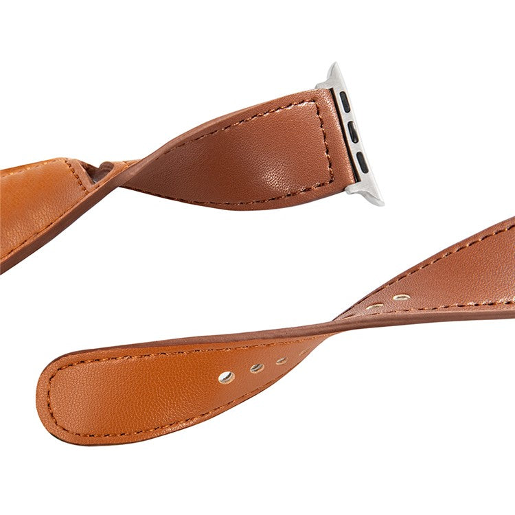 For Apple Watch 10 46mm / Ultra 2 / Ultra 49mm / 9 8 7 45mm / SE (2023) SE (2022) SE 6 5 4 44mm / 3 2 1 42mm Genuine Cow Leather Watchband - Coffee