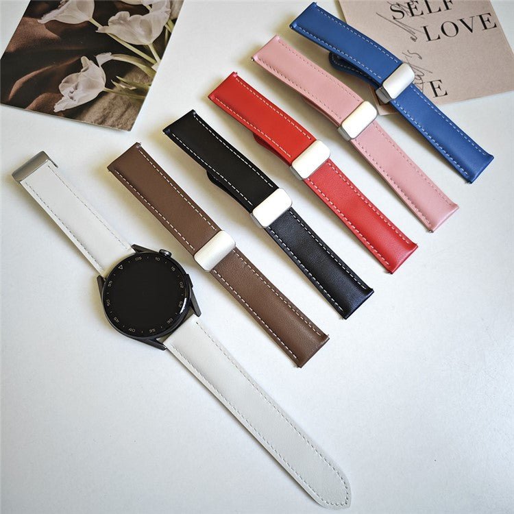 22mm Universal Replacement Wrist Band Magnetic Cow Leather Strap - White
