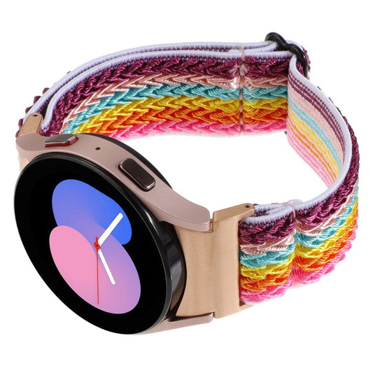 For Samsung Galaxy Watch FE 40mm / Watch6 / Watch6 Classic / Watch 5 Wave Shape Watch Strap Braided Wrist Band - Rainbow