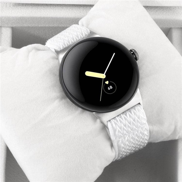 For Google Pixel Watch 3 41mm / Watch 2 / Pixel Watch Nylon Braided Watch Band Wave Wrist Strap - White