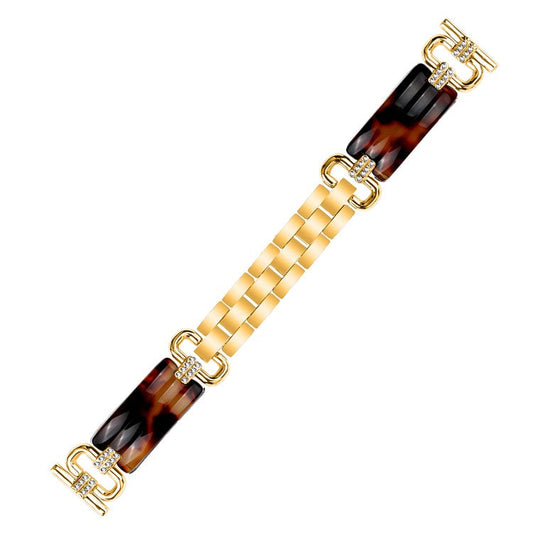 For TicWatch 2 / E / C2 (Black  /  Silver Dial) Resin Strap Rhinestone Decor Bracelet Watch Band - Gold / Tortoiseshell