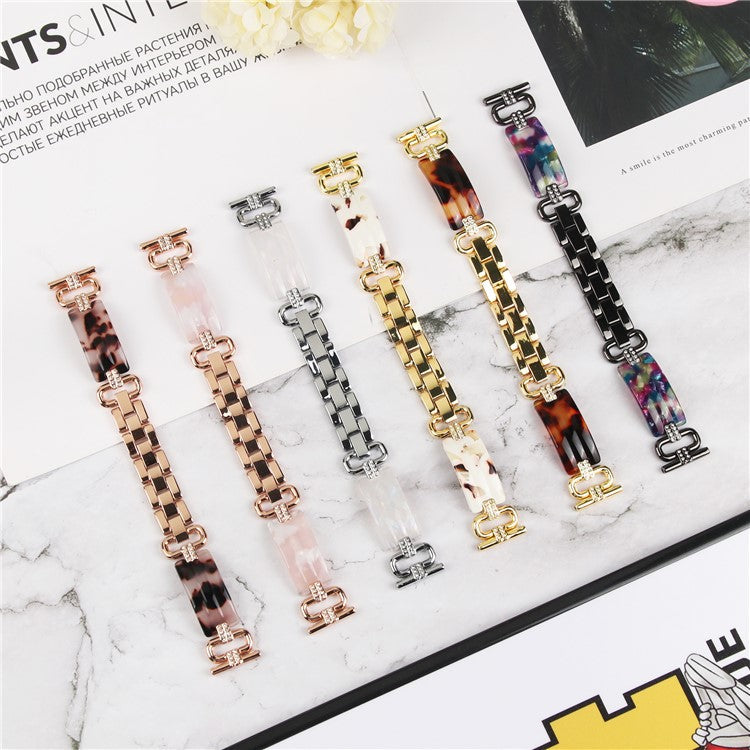 For Garmin Forerunner 245 Music / Forerunner 245 Watch Band Resin+Rhinestone Strap - Rose Gold+Pink
