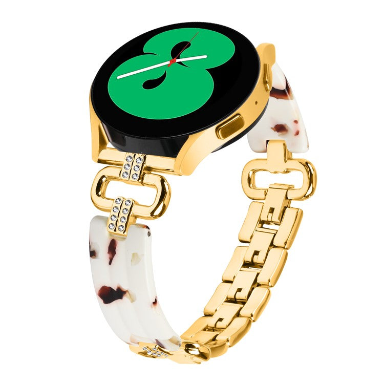 For Samsung Galaxy Watch4 Active Classic / Watch 5 Pro Active Resin Smart Watch Strap - Gold+White