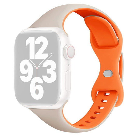 For Apple Watch 10 46mm / Ultra 2 / Ultra 49mm / 9 8 7 45mm / SE (2023) SE (2022) SE 6 5 4 44mm / 3 2 1 42mm Silicone Watch Strap - Starlight+Orange