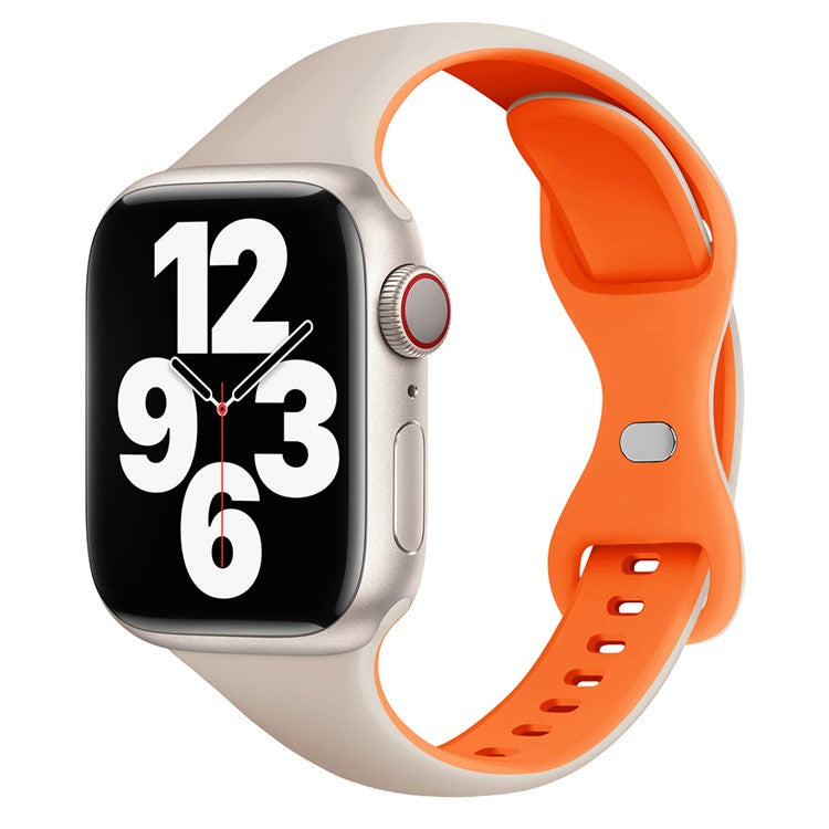 For Apple Watch 10 46mm / Ultra 2 / Ultra 49mm / 9 8 7 45mm / SE (2023) SE (2022) SE 6 5 4 44mm / 3 2 1 42mm Silicone Watch Strap - Starlight+Orange