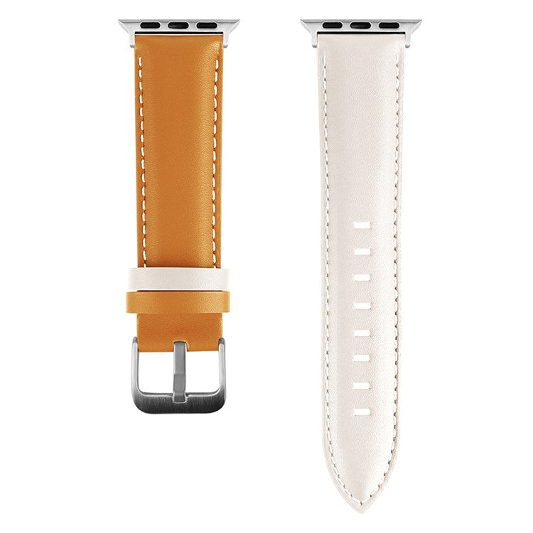 Watch Band for Apple Watch Series 10 42mm / 9 8 7 41mm / SE (2023) SE (2022) SE 6 5 4 40mm / 3 2 1 38mm Classic Cow Leather Strap - White  /  Khaki