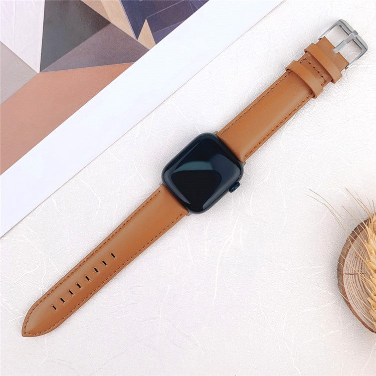 Watch Band for Apple Watch Series 10 42mm / 9 8 7 41mm / SE (2023) SE (2022) SE 6 5 4 40mm / 3 2 1 38mm Classic Cow Leather Strap - Brown