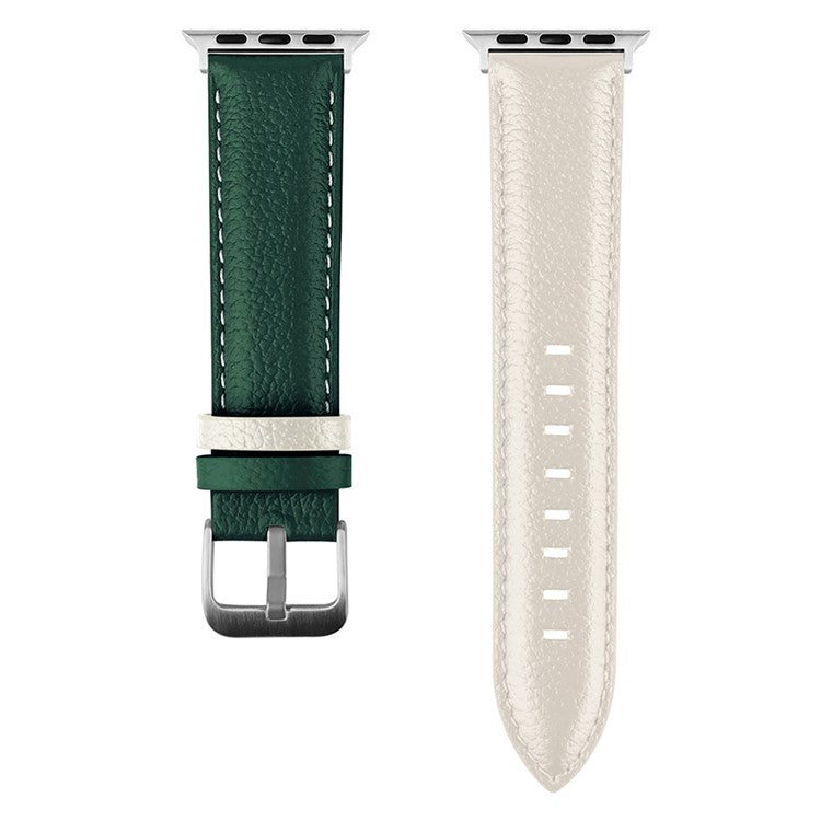 For Apple Watch 10 46mm / Ultra 2 / Ultra 49mm / 9 8 7 45mm / SE (2023) SE (2022) SE 6 5 4 44mm / 3 2 1 42mm Strap AW Cow Leather Watchband - White  /  Green