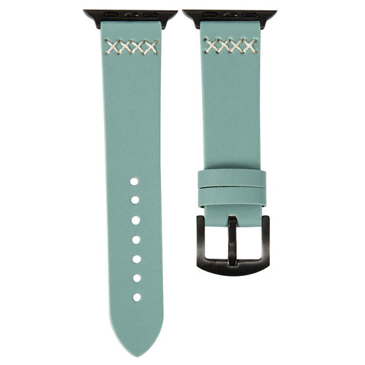 Watch Strap for Apple Watch Series 10 42mm / 9 8 7 41mm / SE (2023) SE (2022) SE 6 5 4 40mm / 3 2 1 38mm Cross Stitch Leather Watch Band - Green