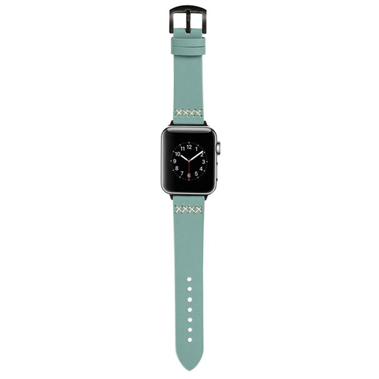 Watch Strap for Apple Watch Series 10 42mm / 9 8 7 41mm / SE (2023) SE (2022) SE 6 5 4 40mm / 3 2 1 38mm Cross Stitch Leather Watch Band - Green
