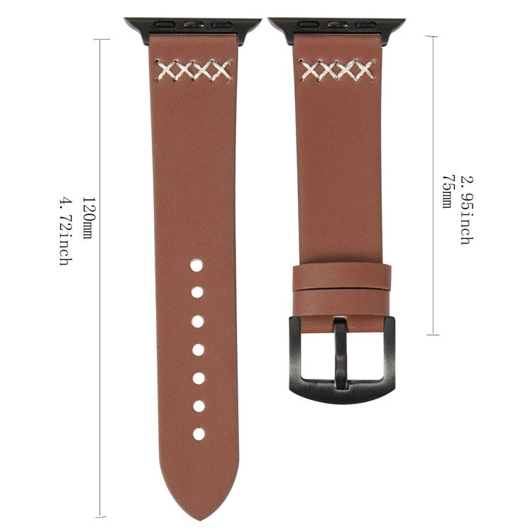 Watch Strap for Apple Watch Series 10 42mm / 9 8 7 41mm / SE (2023) SE (2022) SE 6 5 4 40mm / 3 2 1 38mm Cross Stitch Leather Watch Band - Green
