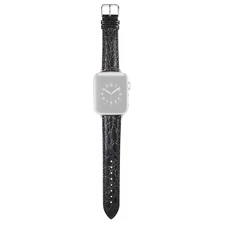 Watch Strap for Apple Watch Series 10 42mm / 9 8 7 41mm / SE (2023) SE (2022) SE 6 5 4 40mm / 3 2 1 38mm Crocodile Pattern Leather Watch Bands - Black