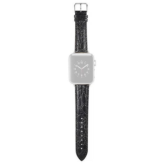 Watch Strap for Apple Watch Series 10 42mm / 9 8 7 41mm / SE (2023) SE (2022) SE 6 5 4 40mm / 3 2 1 38mm Crocodile Pattern Leather Watch Bands - Black