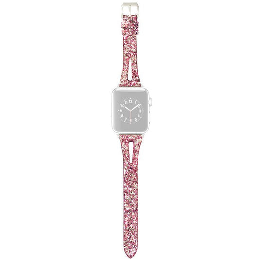 Watch Strap for Apple Watch Series 10 42mm / 9 8 7 41mm / SE (2023) SE (2022) SE 6 5 4 40mm / 3 2 1 38mm Glitter Leather Wristband - Pink