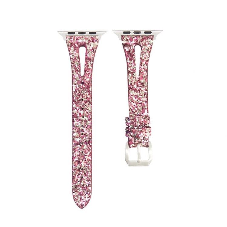 Watch Strap for Apple Watch Series 10 42mm / 9 8 7 41mm / SE (2023) SE (2022) SE 6 5 4 40mm / 3 2 1 38mm Glitter Leather Wristband - Pink