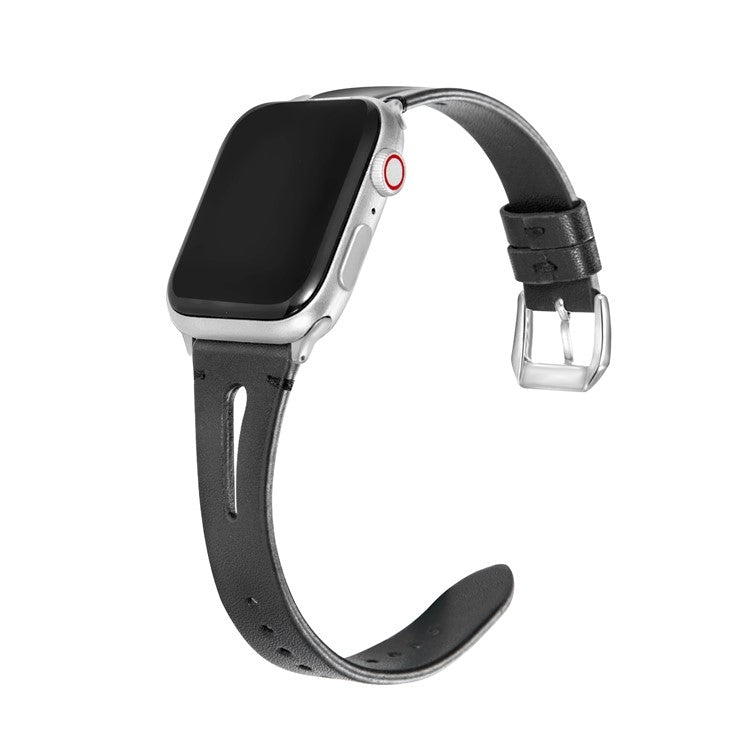 For Apple Watch 10 46mm / Ultra 2 / Ultra 49mm / 9 8 7 45mm / SE (2023) SE (2022) SE 6 5 4 44mm / 3 2 1 42mm Leather Watch Straps - Black