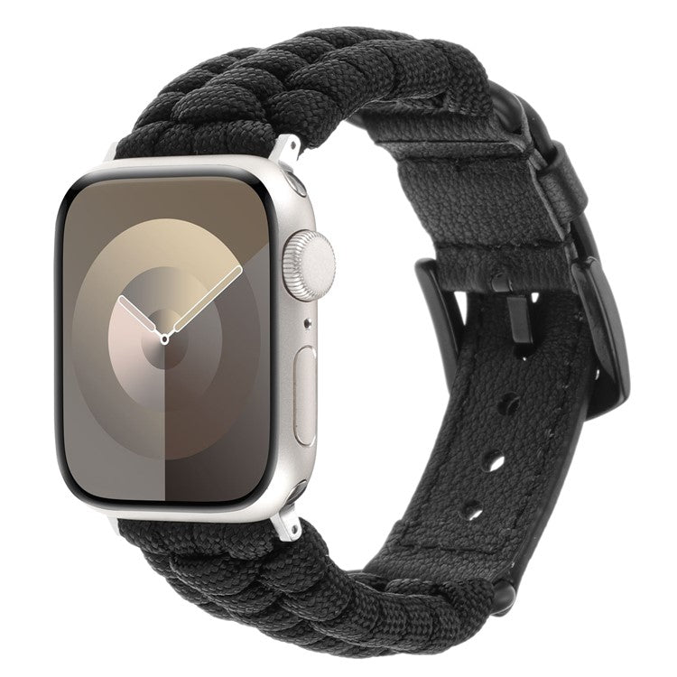 For Apple Watch 10 46mm / Ultra 2 / Ultra 49mm / 9 8 7 45mm / SE (2023) SE (2022) SE 6 5 4 44mm / 3 2 1 42mm Genuine Cow Watch Band - Black