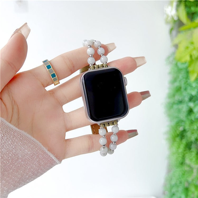 For Apple Watch Series 10 42mm / 9 8 7 41mm / SE (2023) SE (2022) SE 6 5 4 40mm / 3 2 1 38mm Watch Strap Jade Bead Band - Green