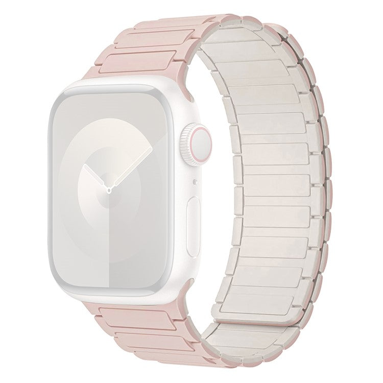 For Apple Watch 10 46mm / Ultra 2 / Ultra 49mm / 9 8 7 45mm / SE (2023) SE (2022) SE 6 5 4 44mm / 3 2 1 42mm Silicone Wrist Strap - Pink+Starlight