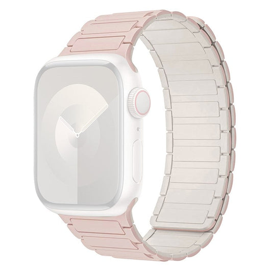 For Apple Watch 10 46mm / Ultra 2 / Ultra 49mm / 9 8 7 45mm / SE (2023) SE (2022) SE 6 5 4 44mm / 3 2 1 42mm Silicone Wrist Strap - Pink+Starlight