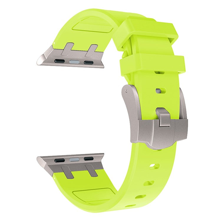 For Apple Watch Series 10 42mm / 9 8 7 41mm / SE (2023) SE (2022) SE 6 5 4 40mm / 3 2 1 38mm Watch Band Liquid Silicone Strap - Titanium Fluorescent Green