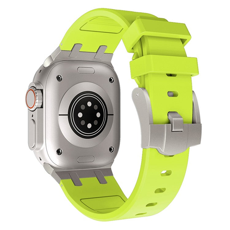 For Apple Watch 10 46mm / Ultra 2 / Ultra 49mm / 9 8 7 45mm / SE (2023) SE (2022) SE 6 5 4 44mm / 3 2 1 42mm Liquid Silicone Band - Titanium Fluorescent Green