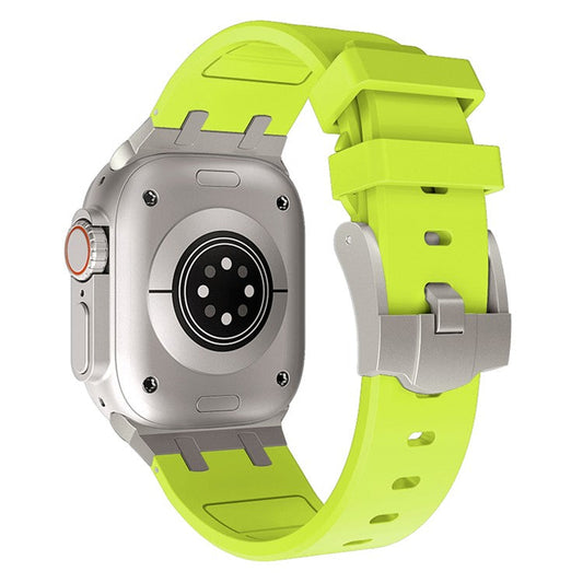 For Apple Watch 10 46mm / Ultra 2 / Ultra 49mm / 9 8 7 45mm / SE (2023) SE (2022) SE 6 5 4 44mm / 3 2 1 42mm Liquid Silicone Band - Titanium Fluorescent Green