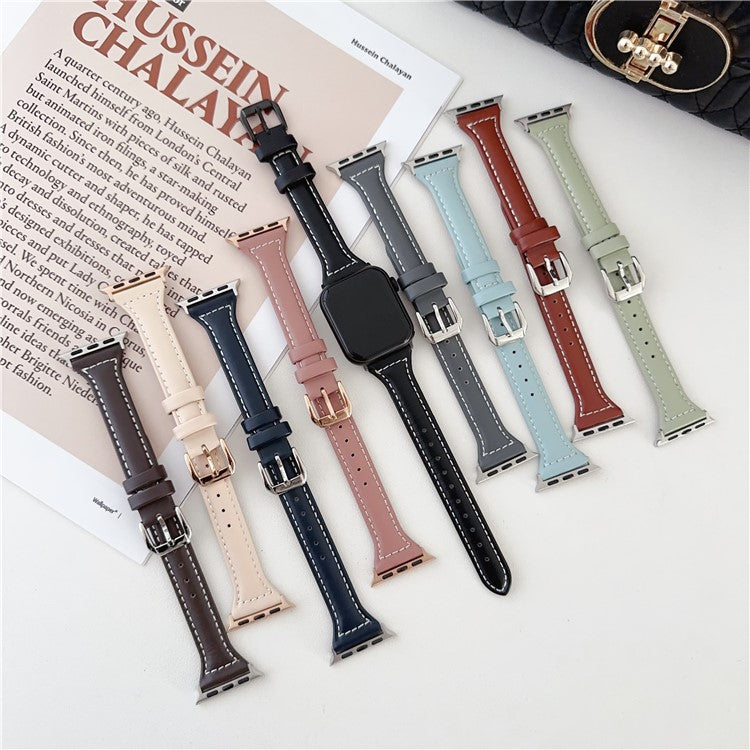 For Apple Watch Series 10 42mm / 9 8 7 41mm / SE (2023) SE (2022) SE 6 5 4 40mm / 3 2 1 38mm PU Leather Watch Band - Black