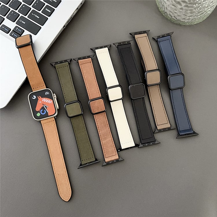 PU Leather Strap for Apple Watch Series 10 42mm / 9 8 7 41mm / SE (2023) SE (2022) SE 6 5 4 40mm / 3 2 1 38mm Magnetic Buckle Band - Army Green