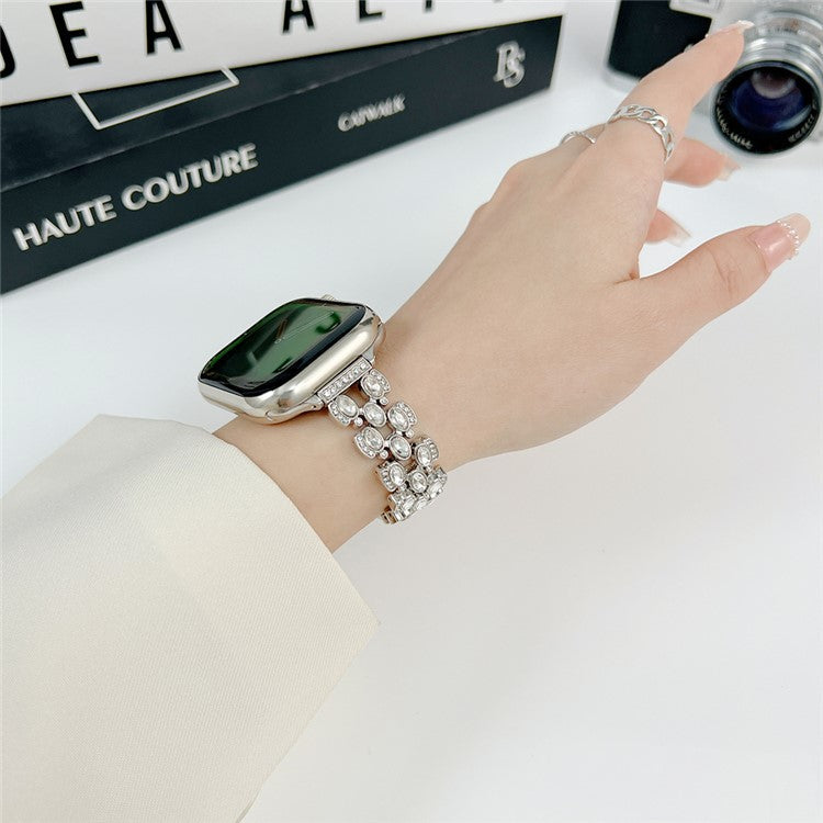 Watch Band for Apple Watch 10 46mm / Ultra 2 / Ultra 49mm / 9 8 7 45mm / SE (2023) SE (2022) SE 6 5 4 44mm / 3 2 1 42mm Rhinestone Decor Strap - Rose Gold