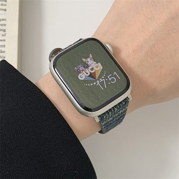 For Apple Watch Series 10 42mm / 9 8 7 41mm / SE (2023) SE (2022) SE 6 5 4 40mm / 3 2 1 38mm Woolen Replacement Band - Dark Green