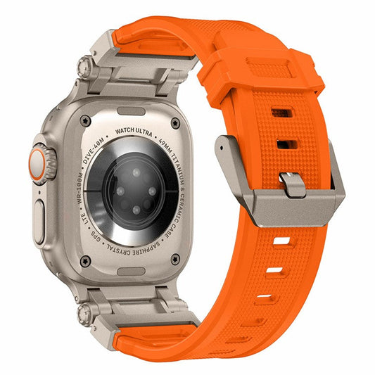 For Apple Watch 10 46mm / Ultra 2 / Ultra 49mm / 9 8 7 45mm / SE (2023) SE (2022) SE 6 5 4 44mm / 3 2 1 42mm Silicone Strap - Titanium+Orange