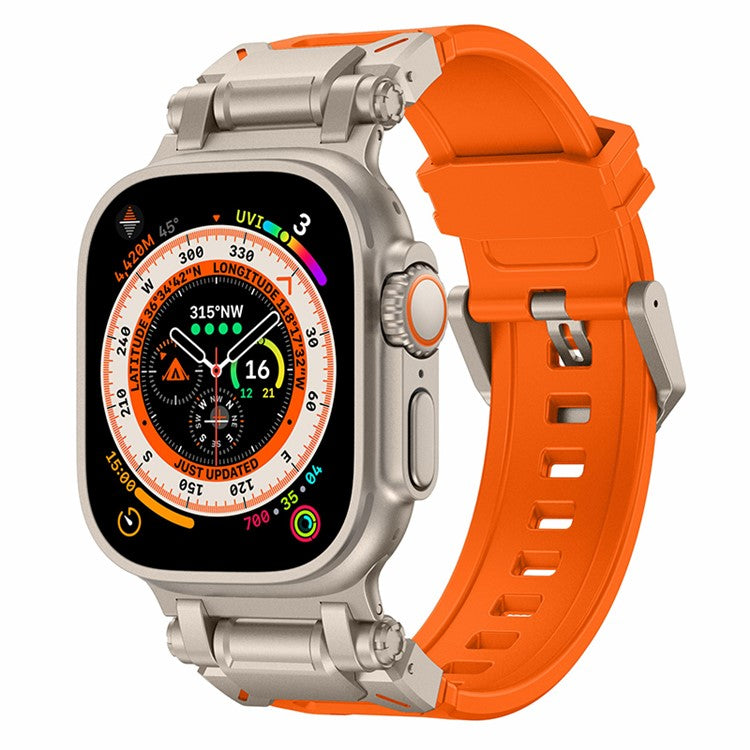 For Apple Watch 10 46mm / Ultra 2 / Ultra 49mm / 9 8 7 45mm / SE (2023) SE (2022) SE 6 5 4 44mm / 3 2 1 42mm Silicone Strap - Titanium+Orange