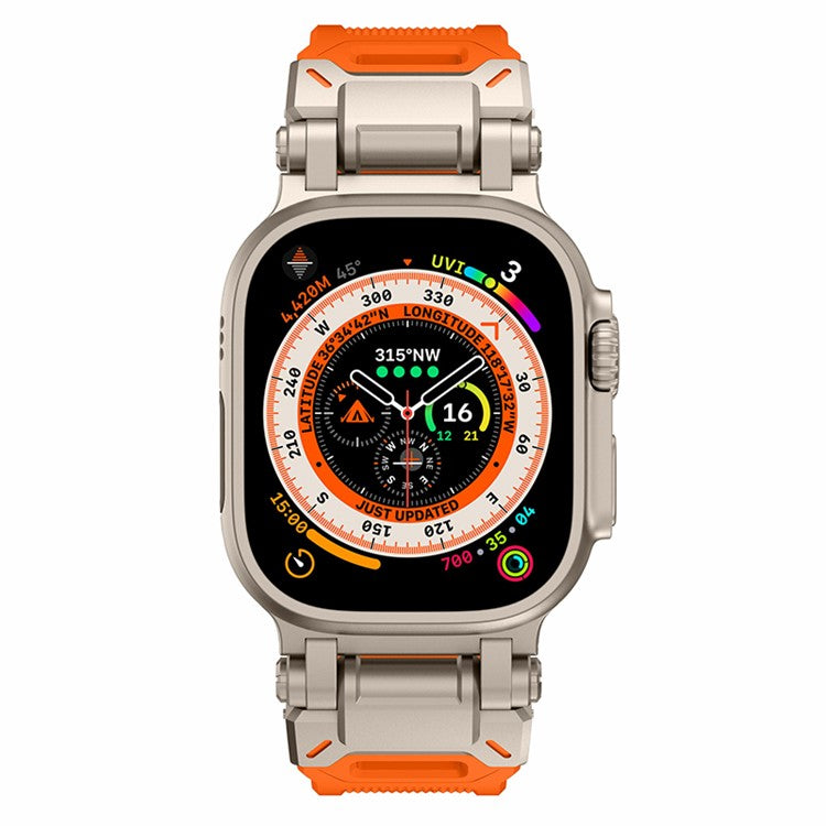 For Apple Watch 10 46mm / Ultra 2 / Ultra 49mm / 9 8 7 45mm / SE (2023) SE (2022) SE 6 5 4 44mm / 3 2 1 42mm Silicone Strap - Titanium+Orange