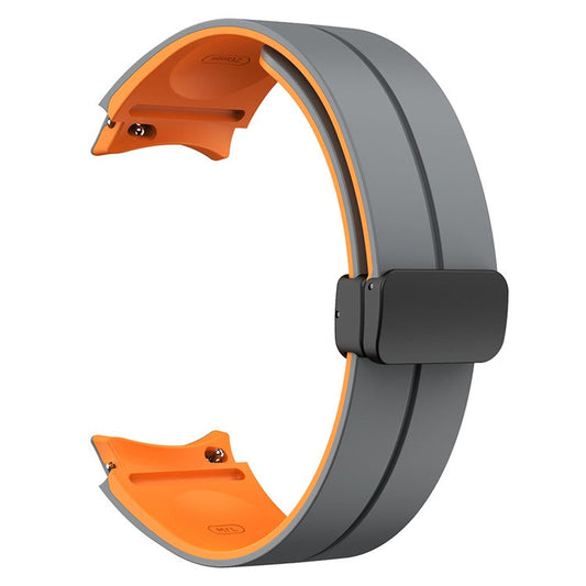 For Samsung Galaxy Watch 5 Pro 45mm Magnetic Buckle Wrist Band Bi-Color Silicone Strap - Grey + Orange