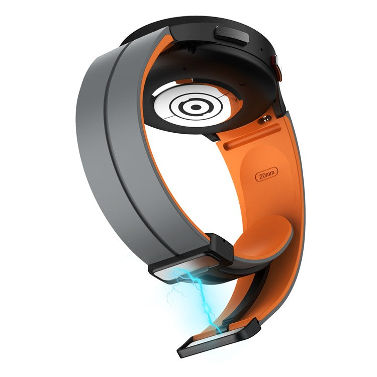 For Samsung Galaxy Watch 5 Pro 45mm Magnetic Buckle Wrist Band Bi-Color Silicone Strap - Grey + Orange