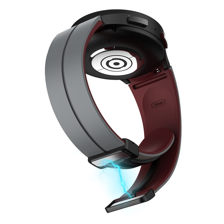 For Samsung Galaxy Watch 5 Pro 45mm Magnetic Buckle Wrist Band Bi-Color Silicone Strap - Grey + Wine Red