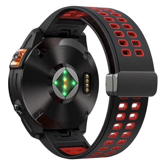 For Garmin Fenix 7 Pro / Fenix 7 Replacement Band 22mm Silicone Strap with Magnetic Buckle - Black+Red