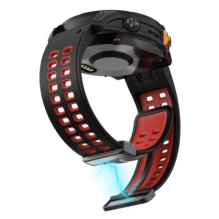 For Garmin Fenix 7 Pro / Fenix 7 Replacement Band 22mm Silicone Strap with Magnetic Buckle - Black+Red