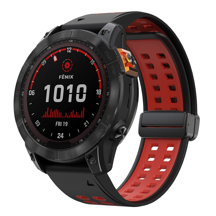 For Garmin Fenix 7 Pro / Fenix 7 Replacement Band 22mm Silicone Strap with Magnetic Buckle - Black+Red