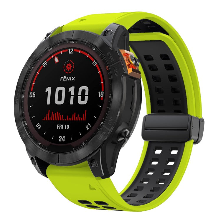 For Garmin Fenix 7 Pro / Fenix 7 Replacement Band 22mm Silicone Strap with Magnetic Buckle - Lime+Black